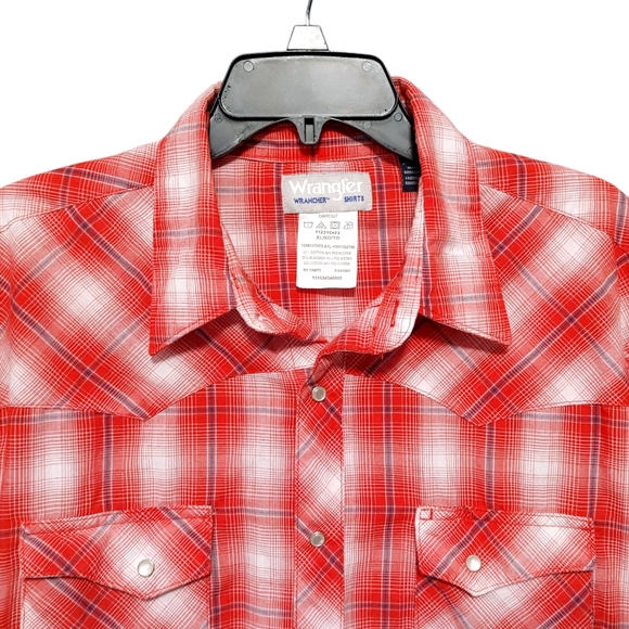 Wrangler Rancher Red Plaid Pearl Snap Button Short Sleeve Men's Shirt Size XL - Picture 5 of 11
